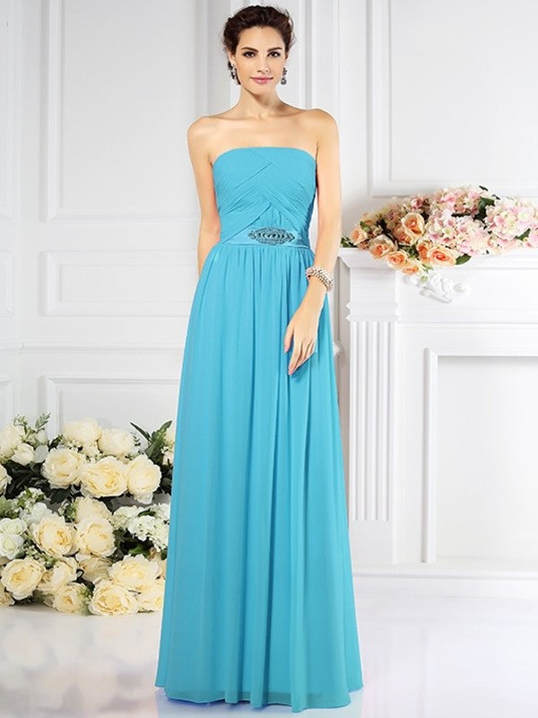 Strapless A-Line/Princess Pleats Long Sleeveless Chiffon Bridesmaid Dresses