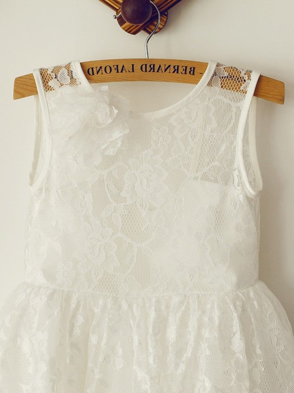 A-Line/Princess Tulle Lace Sleeveless Straps Knee-Length Flower Girl Dresses