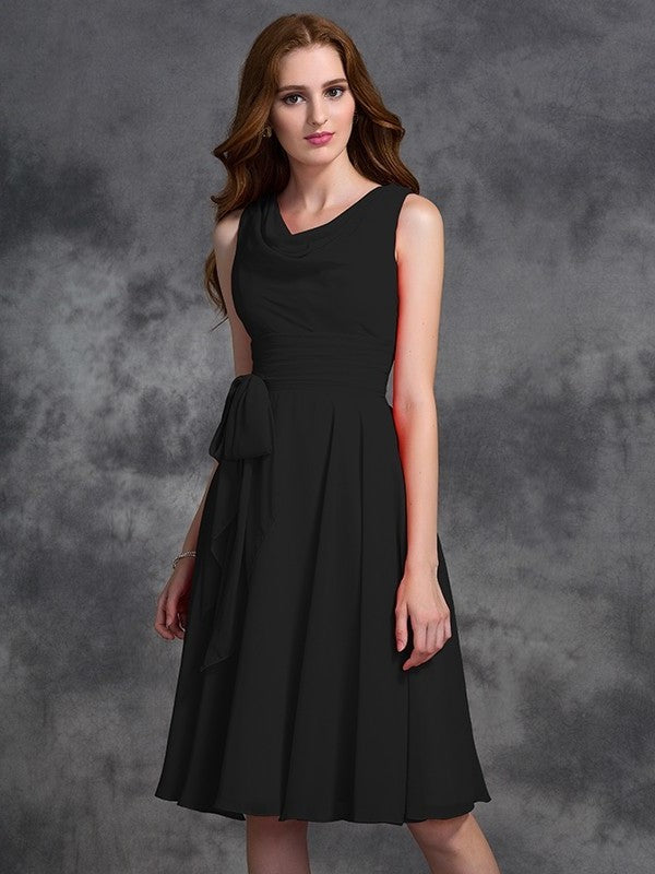 Scoop A-line/Princess Ruffles Short Sleeveless Chiffon Bridesmaid Dresses