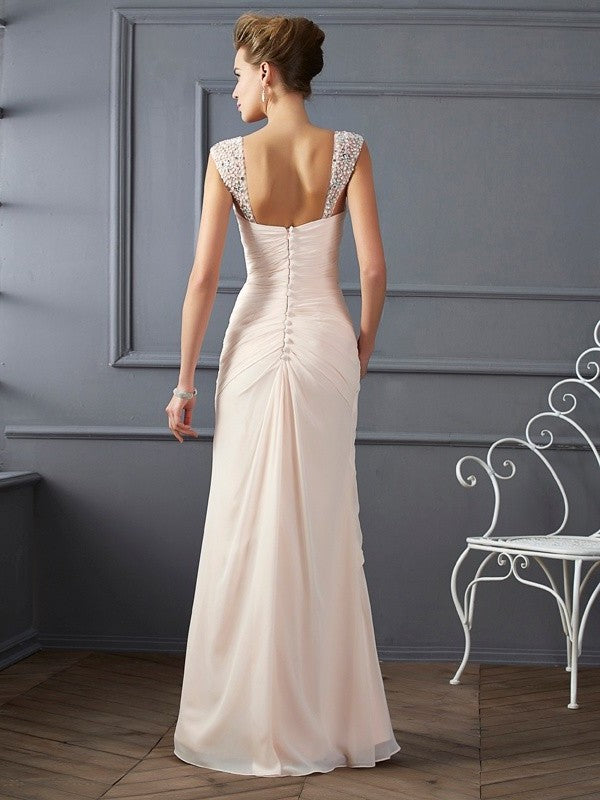 Sleeveless Sheath/Column Beading Straps Long Chiffon Dresses