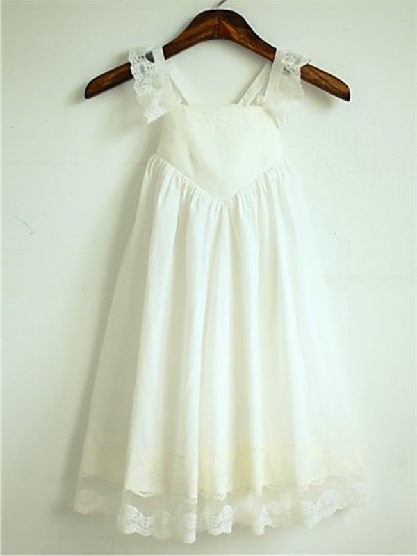 Sleeveless Ruffles Tea-Length Straps A-line/Princess Chiffon Flower Girl Dresses