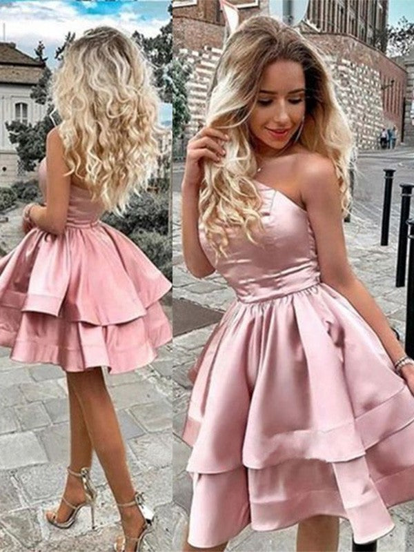 Sleeveless One-Shoulder A-Line/Princess Charmeuse Ruffles Short/Mini Homecoming Dresses