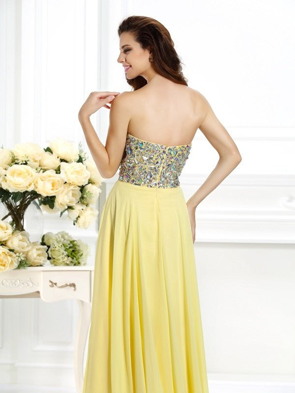 Beading Sleeveless Strapless A-Line/Princess Long Chiffon Dresses