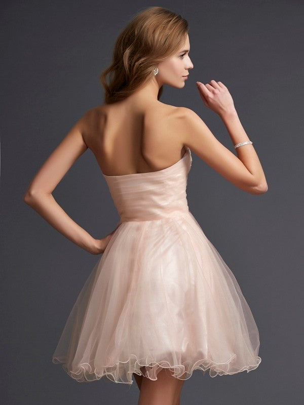 Short A-Line/Princess Sleeveless Silk Sweetheart like Satin Homecoming Dresses