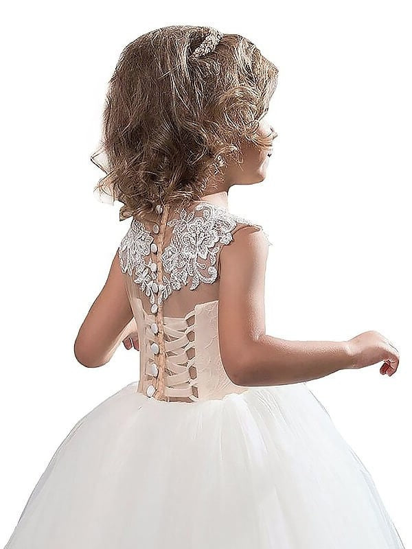 Tulle Gown Sleeveless Floor-Length Applique Ball Scoop Flower Girl Dresses