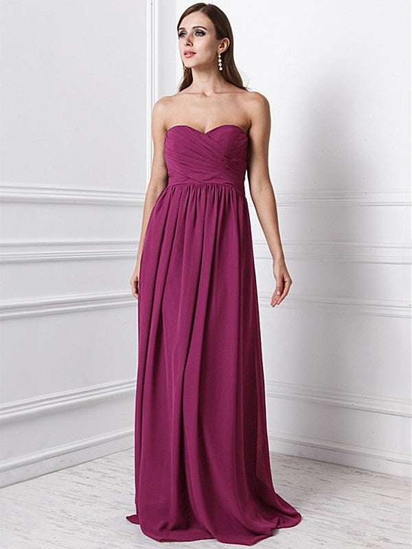 Sweetheart Ruffles Sheath/Column Long Sleeveless Chiffon Bridesmaid Dresses