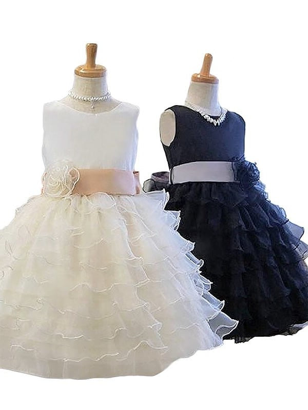 Tulle A-Line/Princess Sleeveless Flower Jewel Hand-Made Short/Mini Flower Girl Dresses