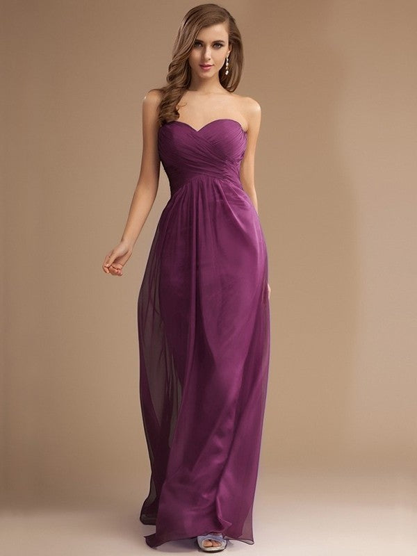 Sweetheart Long Beading Sleeveless Ruffles Sheath/Column Chiffon Bridesmaid Dresses