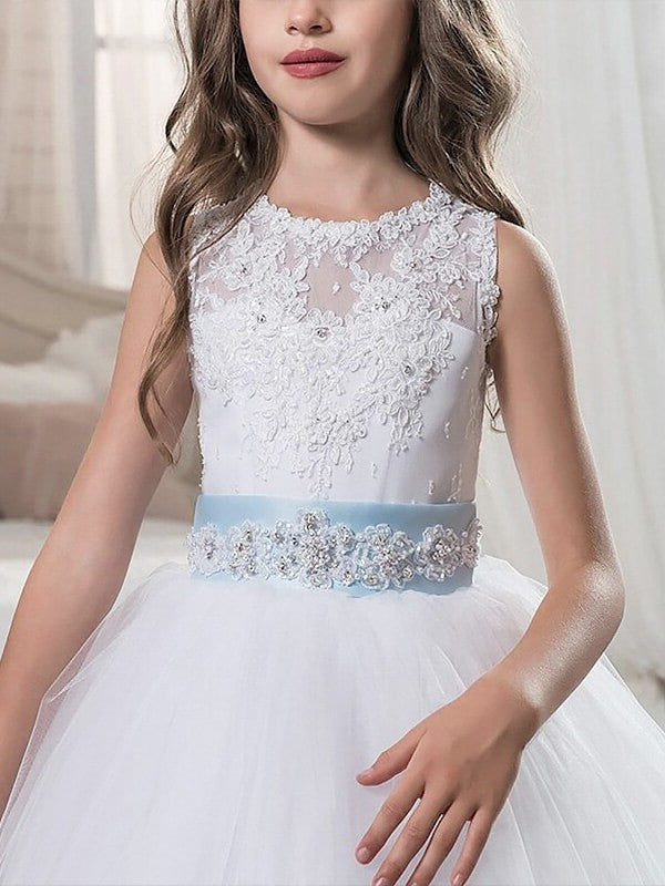 Floor-Length Scoop Tulle Gown Applique Sleeveless Ball Flower Girl Dresses