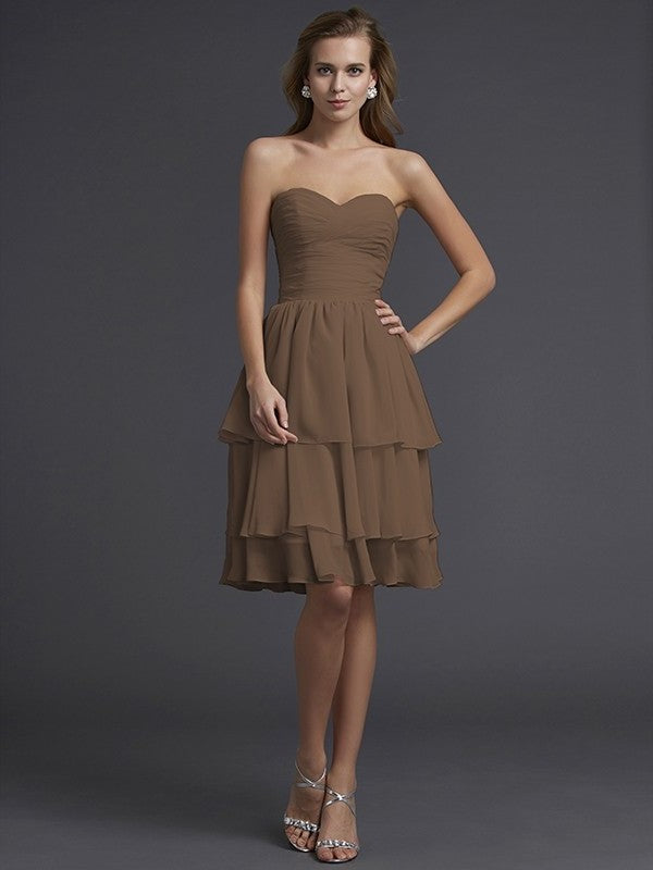 Sweetheart Sheath/Column Short Sleeveless Chiffon Bridesmaid Dresses