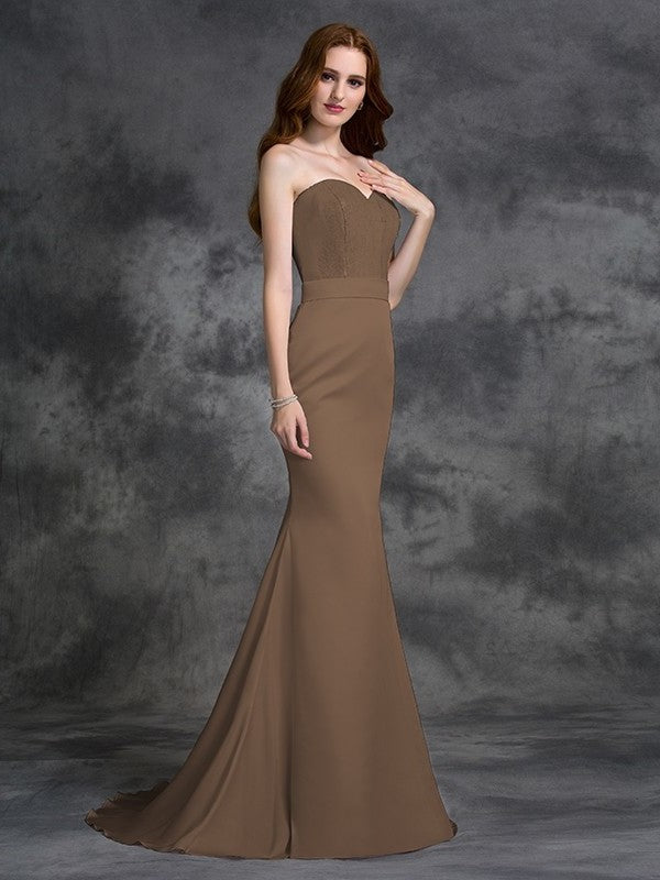 Sweetheart Long Beading Trumpet/Mermaid Sleeveless Satin Chiffon Bridesmaid Dresses