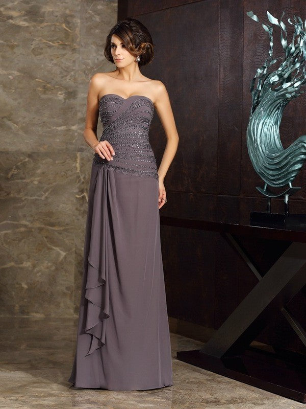 Sweetheart Beading of Long Mother Sleeveless Applique Chiffon Sheath/Column the Bride Dresses