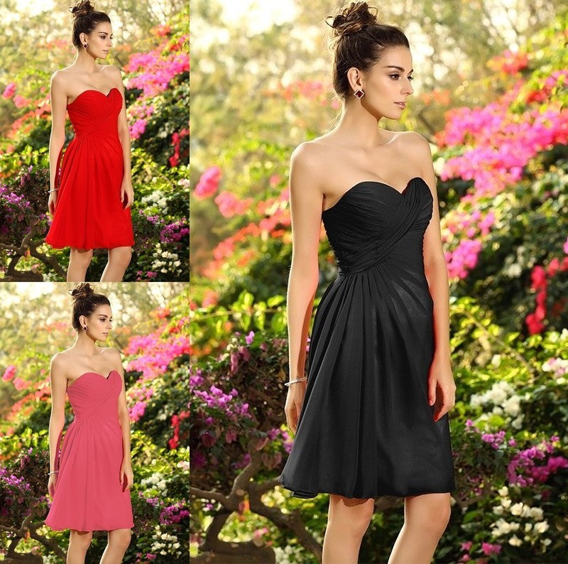 Sweetheart Sleeveless A-Line/Princess Pleats Short Chiffon Bridesmaid Dresses