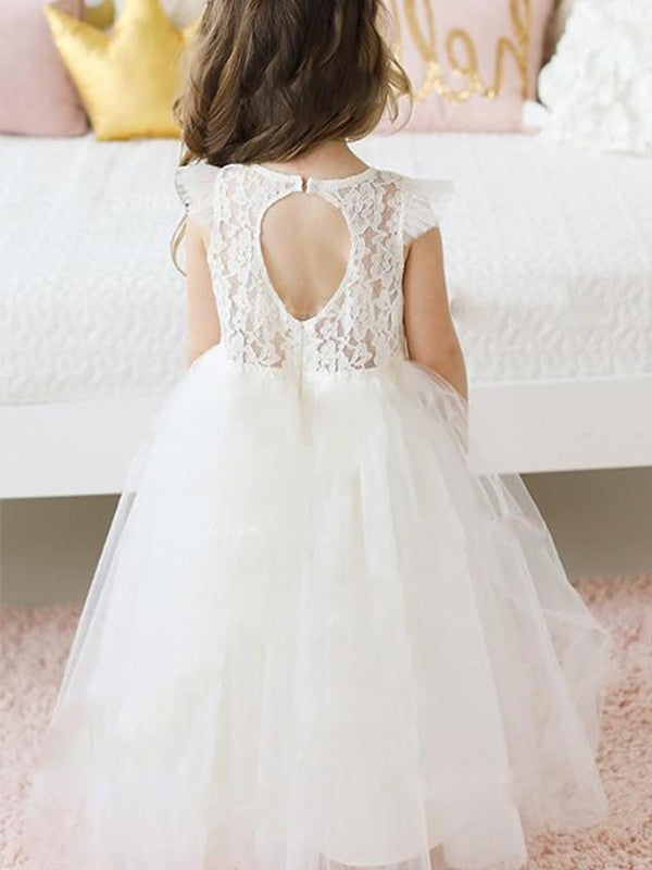 Sleeves Tulle Scoop Lace Short Floor-Length A-Line/Princess Flower Girl Dresses