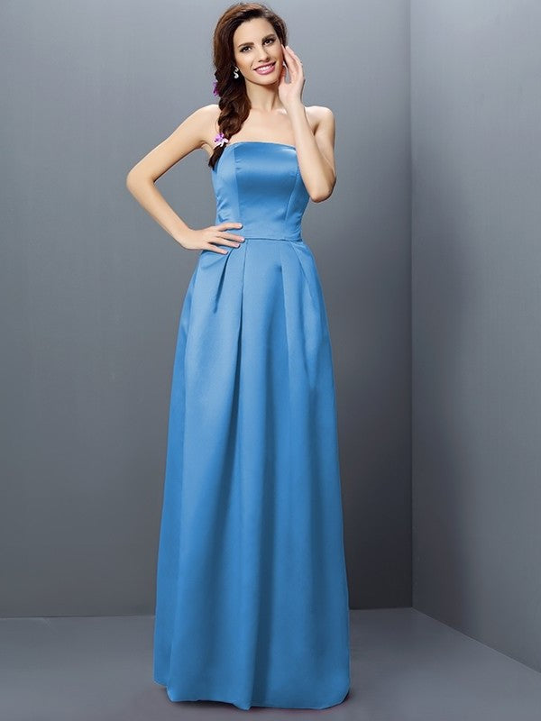 Strapless Long Sleeveless Sheath/Column Satin Bridesmaid Dresses