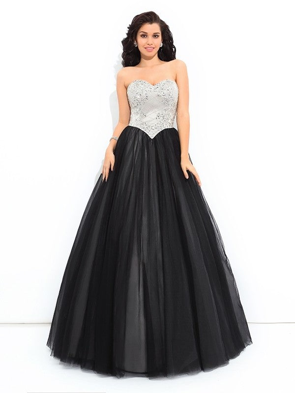 Sleeveless Gown Ball Paillette Sweetheart Long Net Quinceanera Dresses