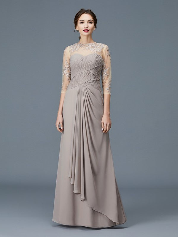 Sleeves Ruffles Neck of Floor-Length A-Line/Princess Sheer Mother 3/4 Chiffon the Bride Dresses