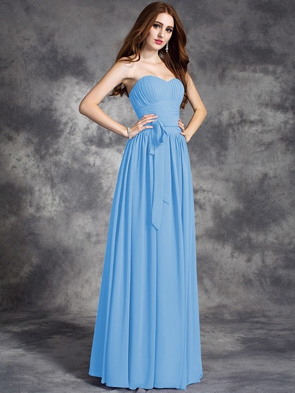 Sweetheart Ruffles A-line/Princess Sleeveless Long Chiffon Bridesmaid Dresses