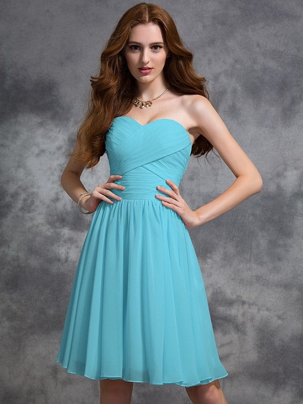 Ruched Short Sweetheart A-line/Princess Sleeveless Chiffon Bridesmaid Dresses