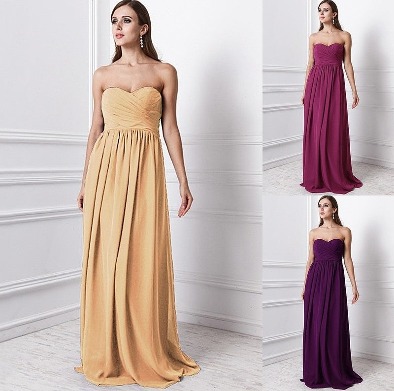 Sweetheart Ruffles Sheath/Column Long Sleeveless Chiffon Bridesmaid Dresses