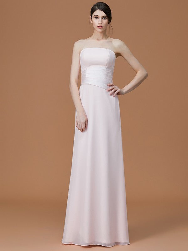 Strapless Floor-Length Sleeveless Ruched A-Line/Princess Chiffon Bridesmaid Dresses