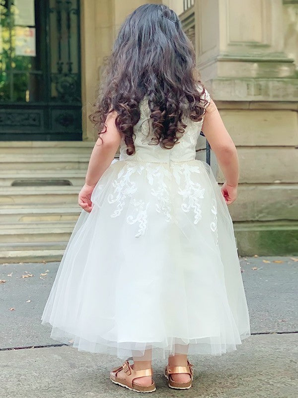 Ankle-Length Scoop Tulle A-Line/Princess Sleeveless Lace Flower Girl Dresses