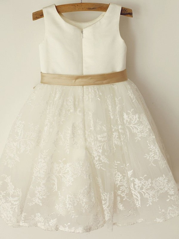 A-Line/Princess Knee-Length Sleeveless Scoop Tulle Lace Flower Girl Dresses