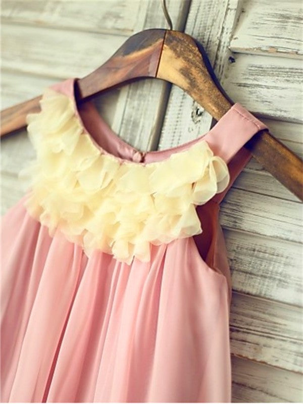 Straps Tea-Length Sleeveless A-line/Princess Ruched Chiffon Flower Girl Dresses