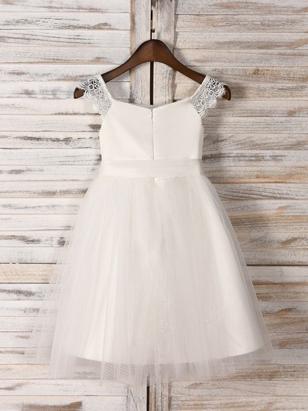 Tulle Tea-Length Sleeveless A-Line/Princess Sash/Ribbon/Belt Scoop Flower Girl Dresses