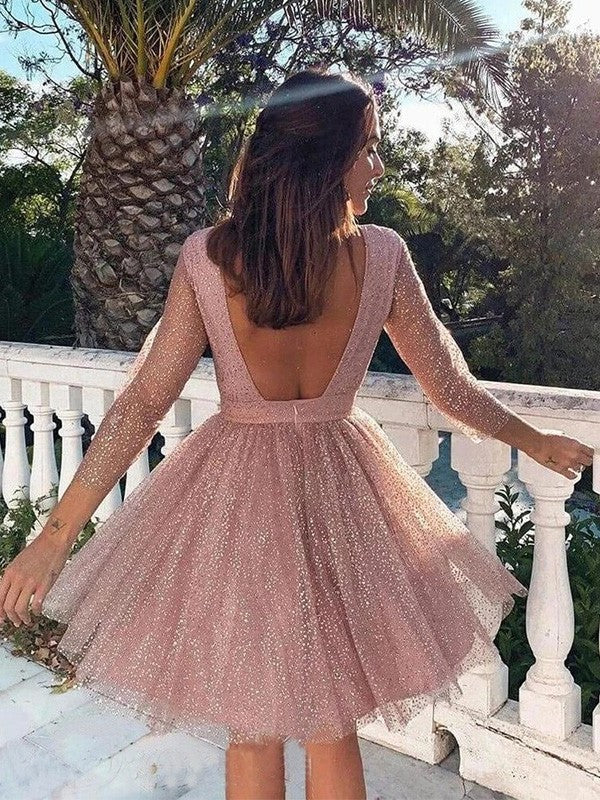 Scoop Sleeves A-Line/Princess Ruffles 3/4 Short/Mini Homecoming Dresses