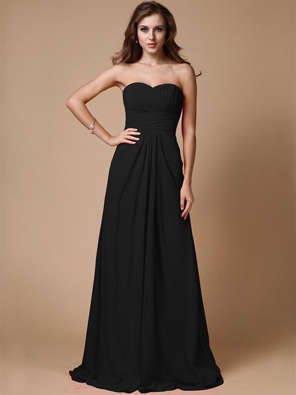 Ruffles A-Line/Princess Sleeveless Chiffon Sweetheart Long Bridesmaid Dresses