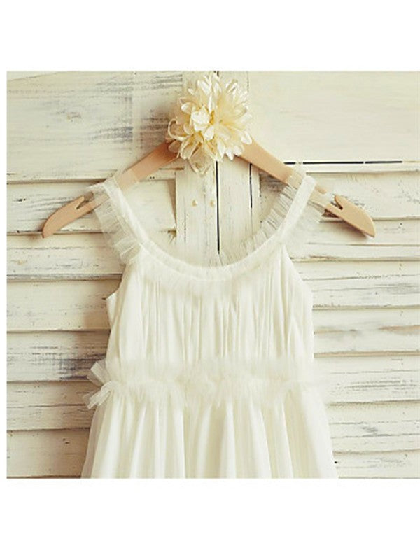 Chiffon Ruffles Sleeveless A-line/Princess Tea-Length Straps Flower Girl Dresses