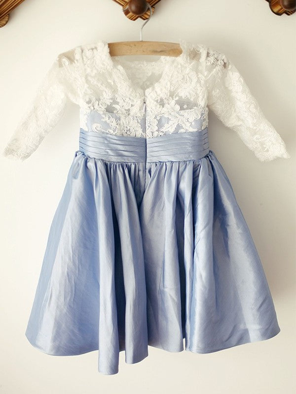 Knee-Length Sleeves Taffeta Lace Scoop A-Line/Princess 3/4 Flower Girl Dresses