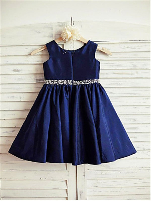 Scoop Sleeveless Rhinestone A-line/Princess Taffeta Tea-Length Flower Girl Dresses