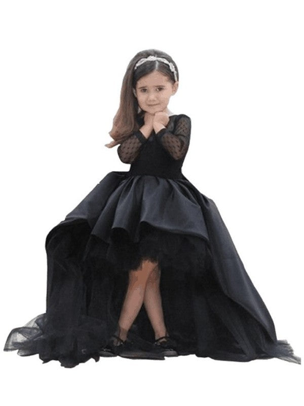 Train Sweep/Brush Sash/Ribbon/Belt Sleeves Ball Gown Satin Scoop Long Flower Girl Dresses