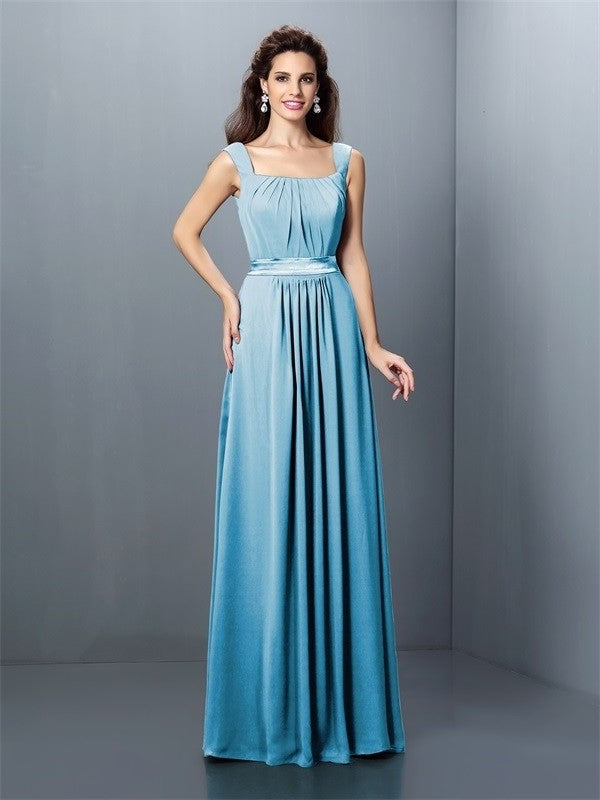 Square Sleeveless Pleats Long A-Line/Princess Chiffon Bridesmaid Dresses