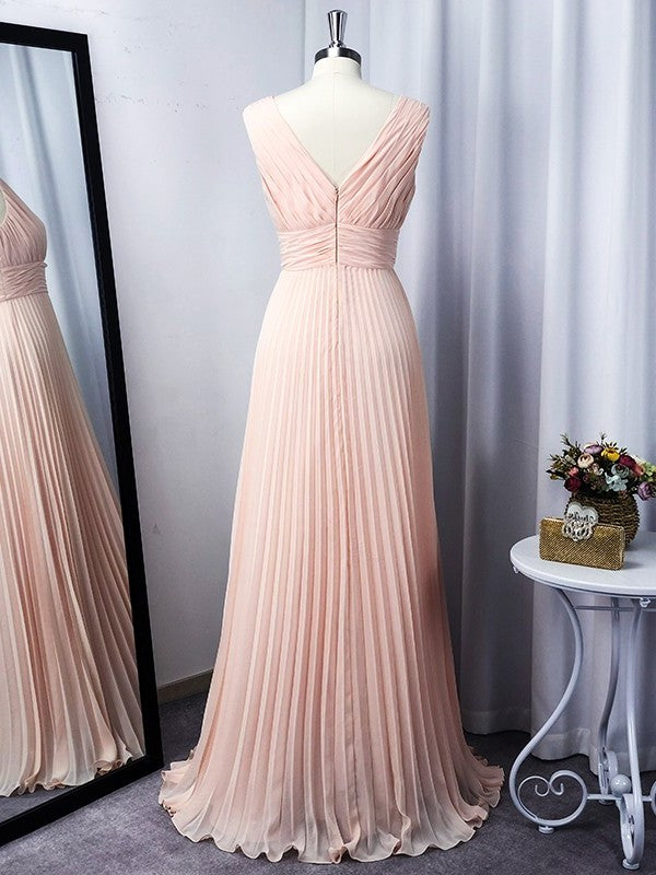 Floor-Length A-Line/Princess V-neck Chiffon Sleeveless Ruffles Dresses