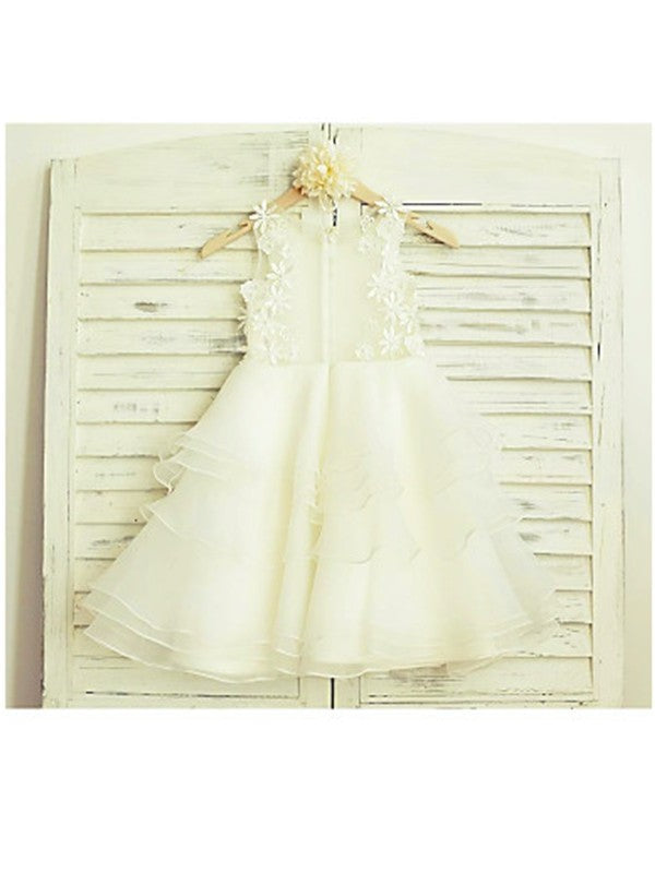 Tea-Length Lace A-line/Princess Tulle Sleeveless Scoop Flower Girl Dresses