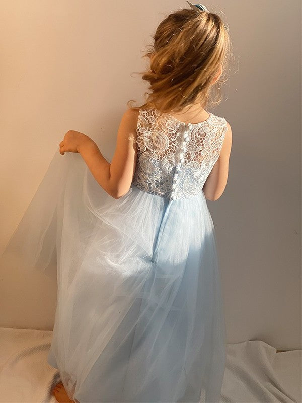 Scoop Tulle Sleeveless Ankle-Length Lace A-Line/Princess Flower Girl Dresses