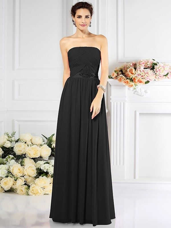 Strapless A-Line/Princess Pleats Long Sleeveless Chiffon Bridesmaid Dresses