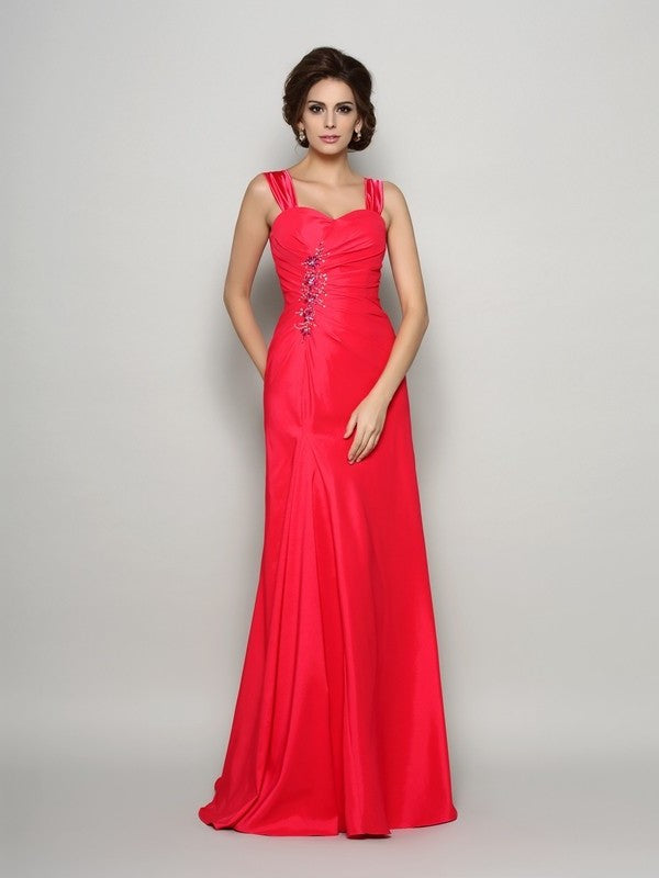 Woven Long Mother Elastic Applique Sleeveless Satin A-Line/Princess of Straps the Bride Dresses