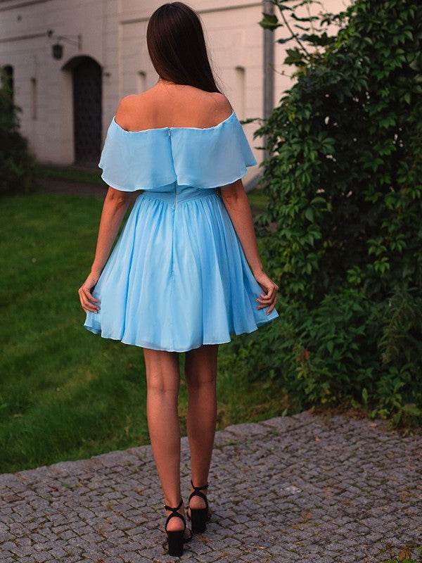 A-Line/Princess Sleeveless Chiffon Off-the-Shoulder Ruffles Short/Mini Homecoming Dresses