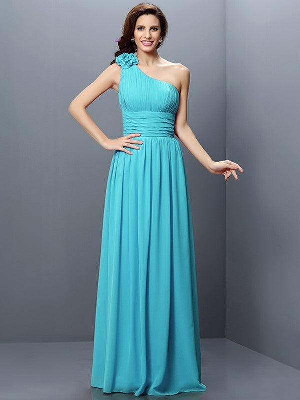 Long One-Shoulder Sleeveless Pleats A-Line/Princess Chiffon Bridesmaid Dresses