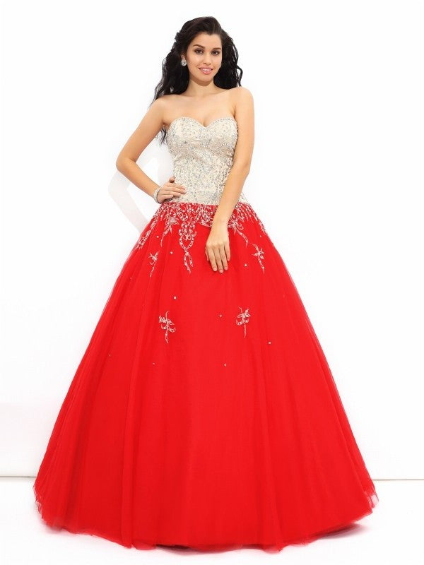 Beading Sweetheart Sleeveless Gown Ball Long Satin Quinceanera Dresses