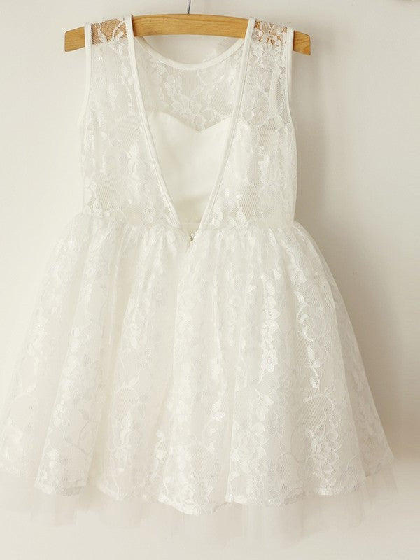 A-Line/Princess Tulle Lace Sleeveless Straps Knee-Length Flower Girl Dresses