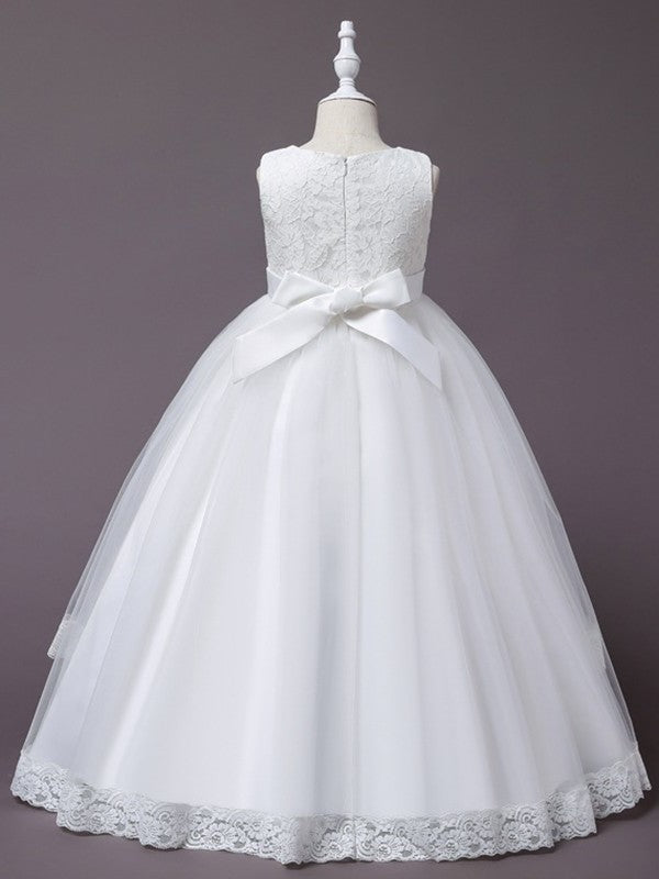 Tulle Sleeveless Applique Gown Floor-Length Scoop Ball Flower Girl Dresses