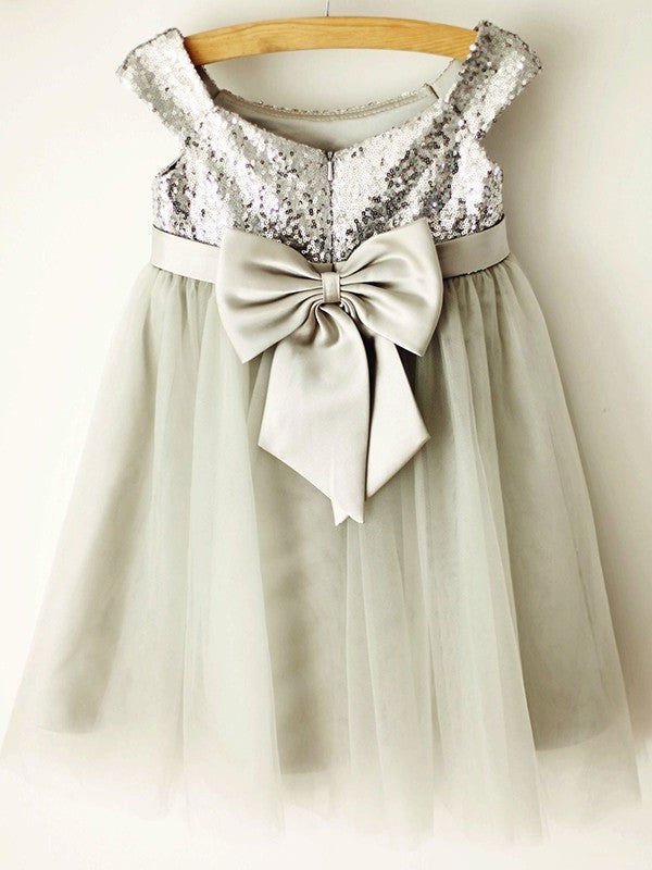 Knee-Length Bateau Tulle Bowknot A-Line/Princess Sleeveless Flower Girl Dresses