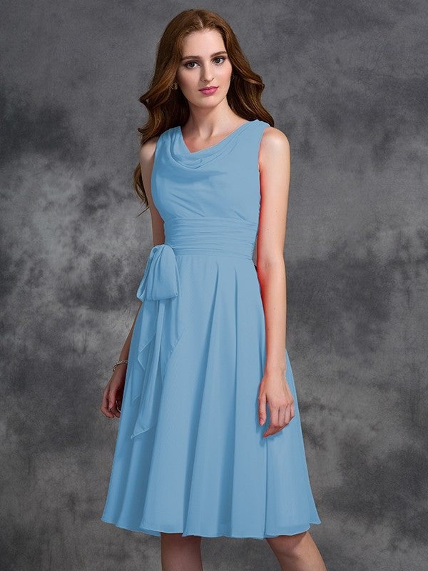 Scoop A-line/Princess Ruffles Short Sleeveless Chiffon Bridesmaid Dresses