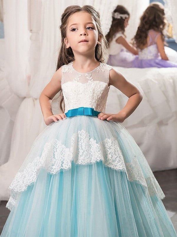 Jewel Gown Sleeveless Sash/Ribbon/Belt Tulle Floor-Length Ball Flower Girl Dresses