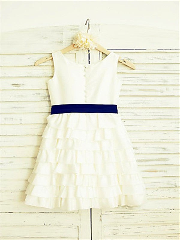 A-line/Princess Sleeveless Tea-Length Chiffon Straps Layers Flower Girl Dresses